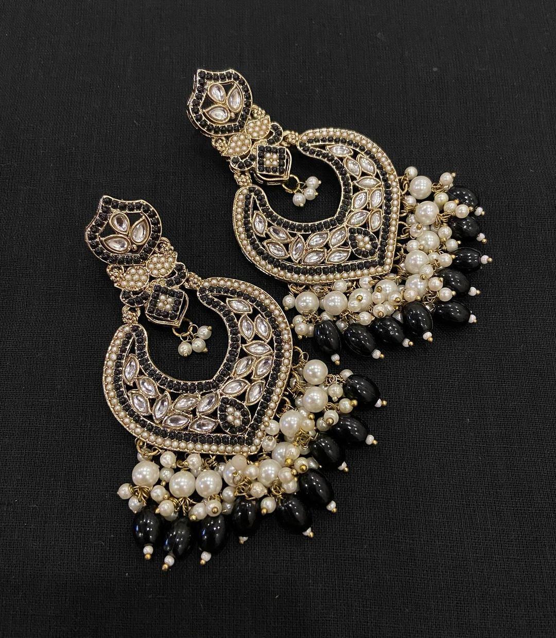 Chandbali Earrings with Beads and Pearl Detailing – Traditional Ethnic Bridal Jewelry