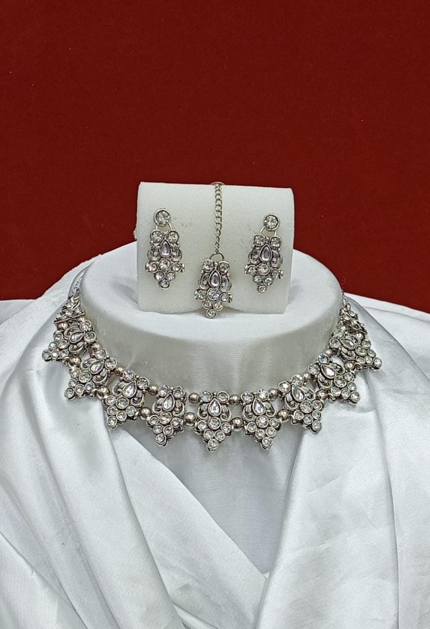 Oxidized Silver Peacock Choker Necklace and Earring Set – Traditional Indian Jewelry for Women – Perfect for Weddings and Festive Occasions