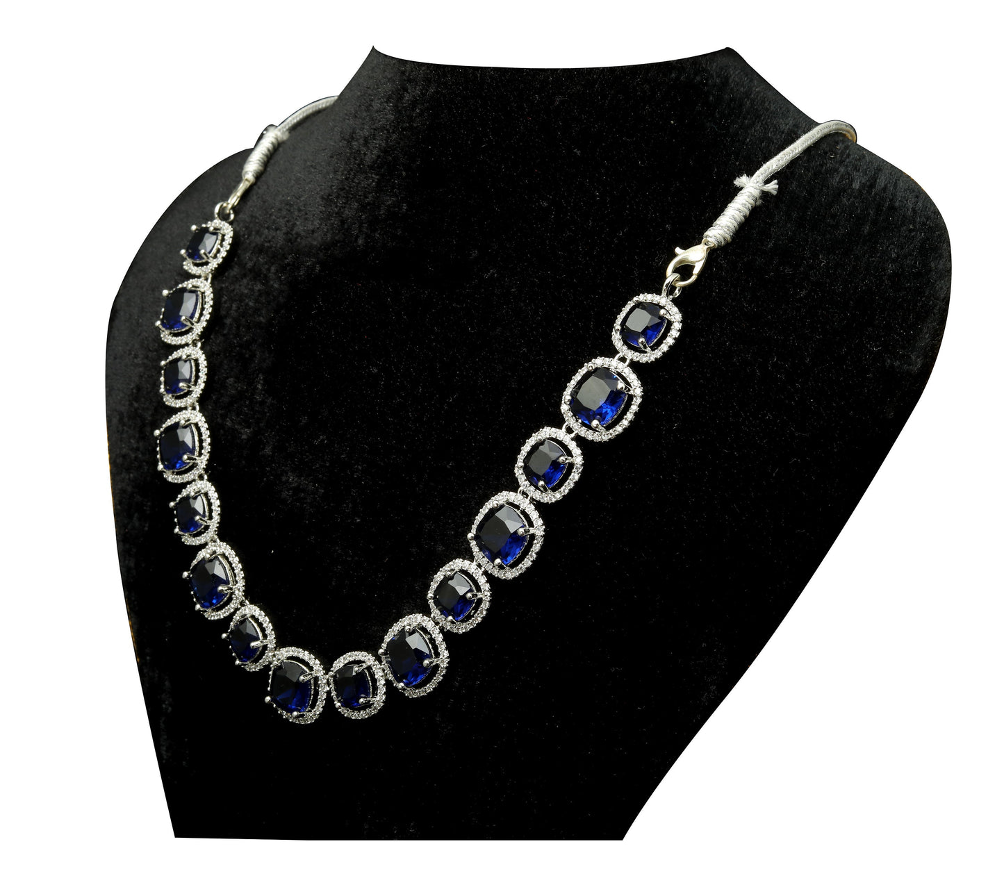 Elegant Sapphire and Diamond Simulant Necklace and Earrings Set