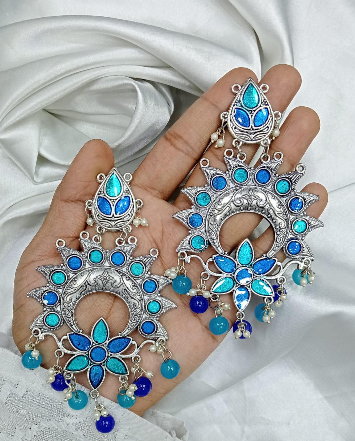 Vibrant Chandbali Earrings with Floral Design