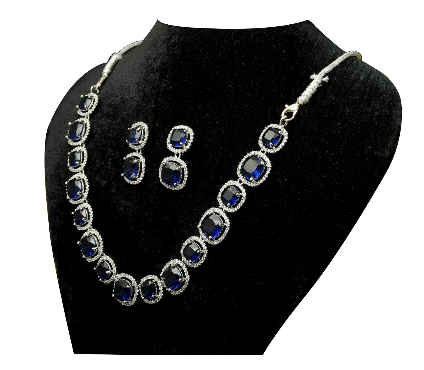 Elegant Sapphire and Diamond Simulant Necklace and Earrings Set