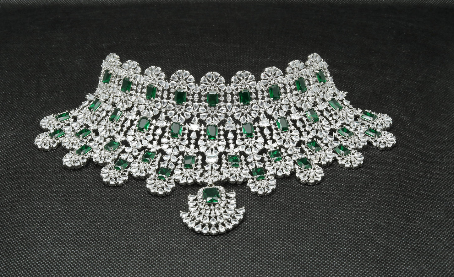 Verdant Virtue Grandeur Necklace and Earrings Set Bollywood Style Necklace Set