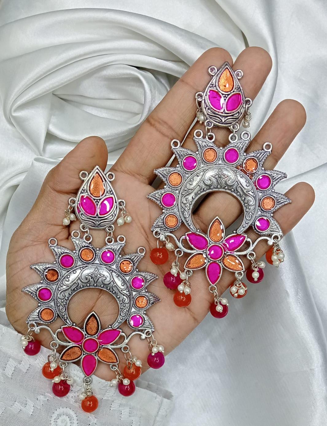 Vibrant Chandbali Earrings with Floral Design