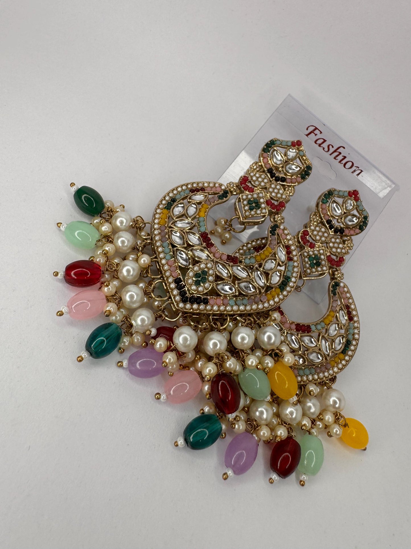 Chandbali Earrings with Beads and Pearl Detailing – Traditional Ethnic Bridal Jewelry