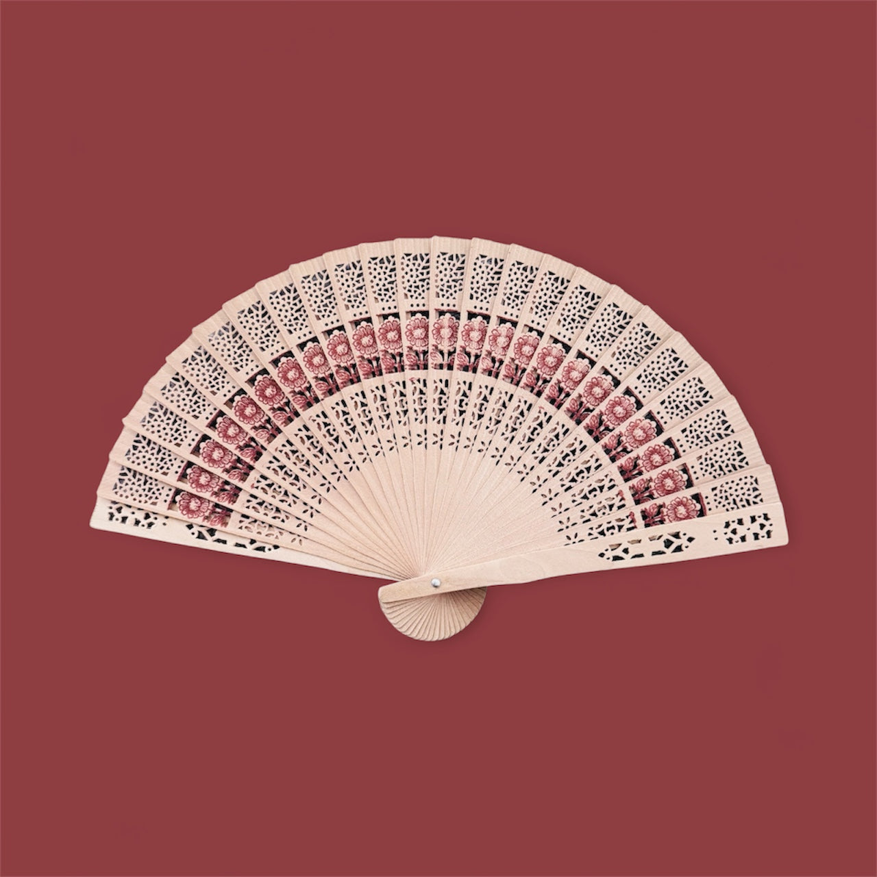 Elegant Wooden Hand Fan with Floral Carving β Vintage Folding Fan for Weddings & Events