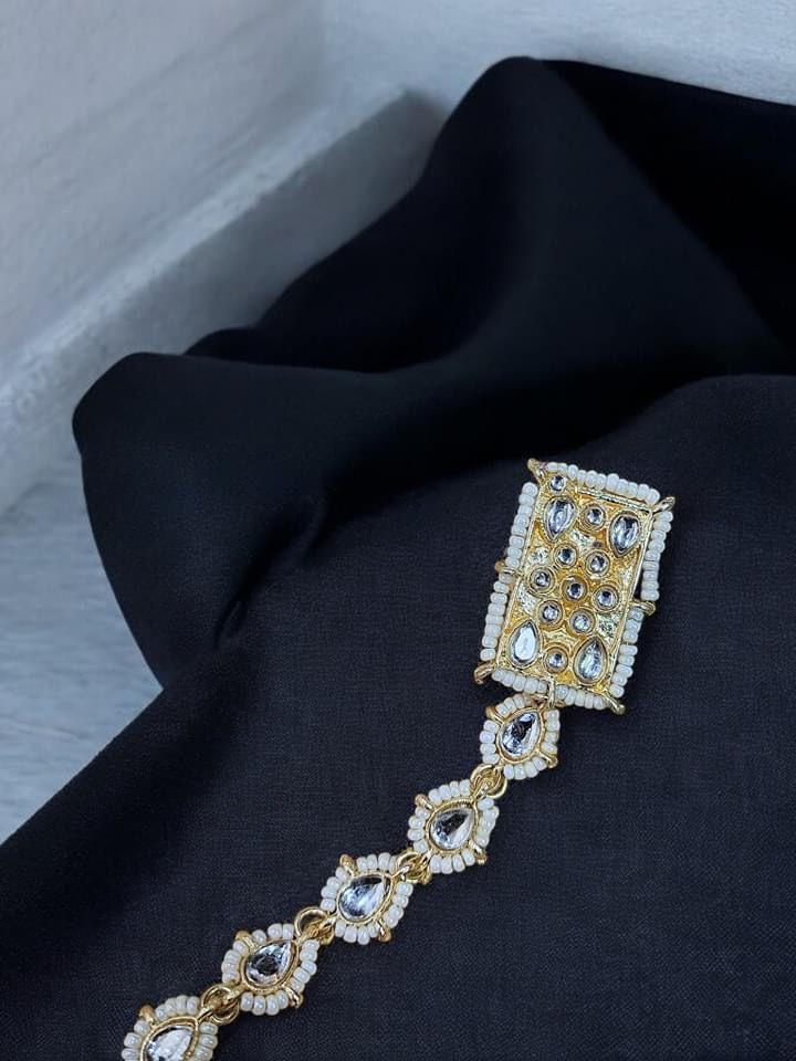Exquisite Hand Harness Finger Chain Bracelet with Kundan Stones – Traditional Bridal Jewelry for Women