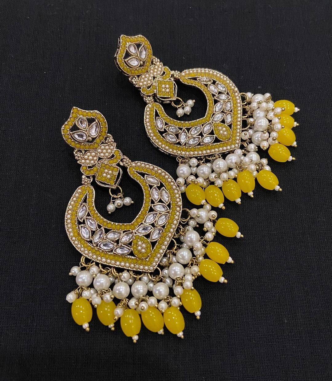 Chandbali Earrings with Beads and Pearl Detailing – Traditional Ethnic Bridal Jewelry