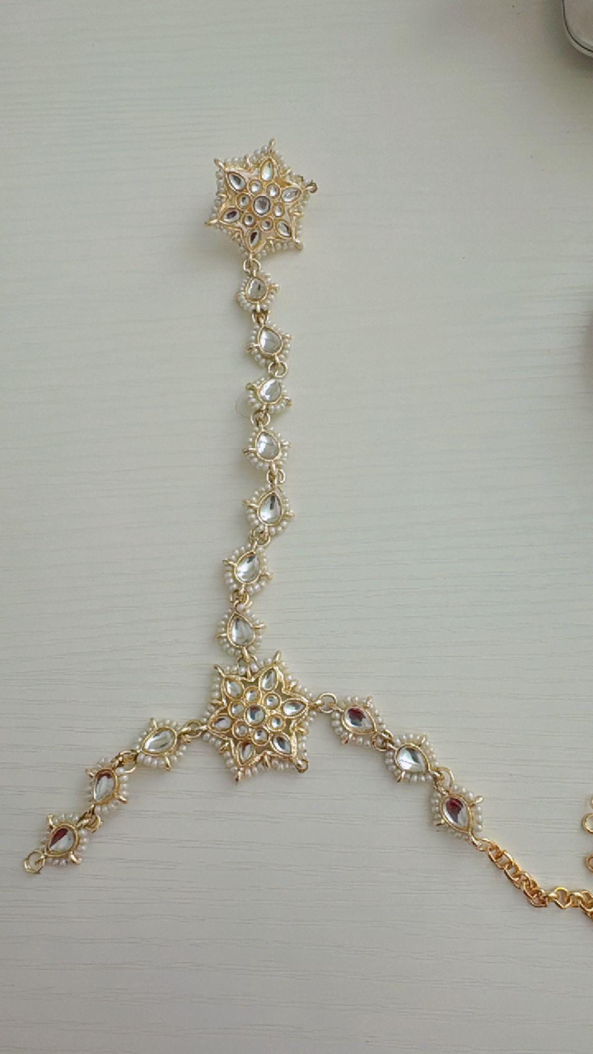 Exquisite Hand Harness Finger Chain Bracelet with Kundan Stones – Traditional Bridal Jewelry for Women