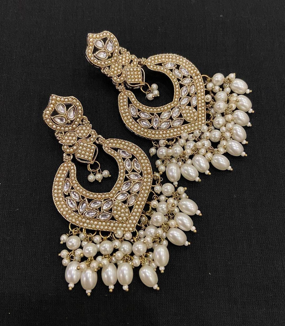 Chandbali Earrings with Beads and Pearl Detailing – Traditional Ethnic Bridal Jewelry