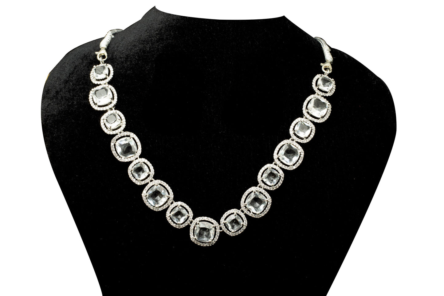 Regal White Oval Cut Sapphire Simulant Necklace and Earring Set with Diamond Simulant Accents