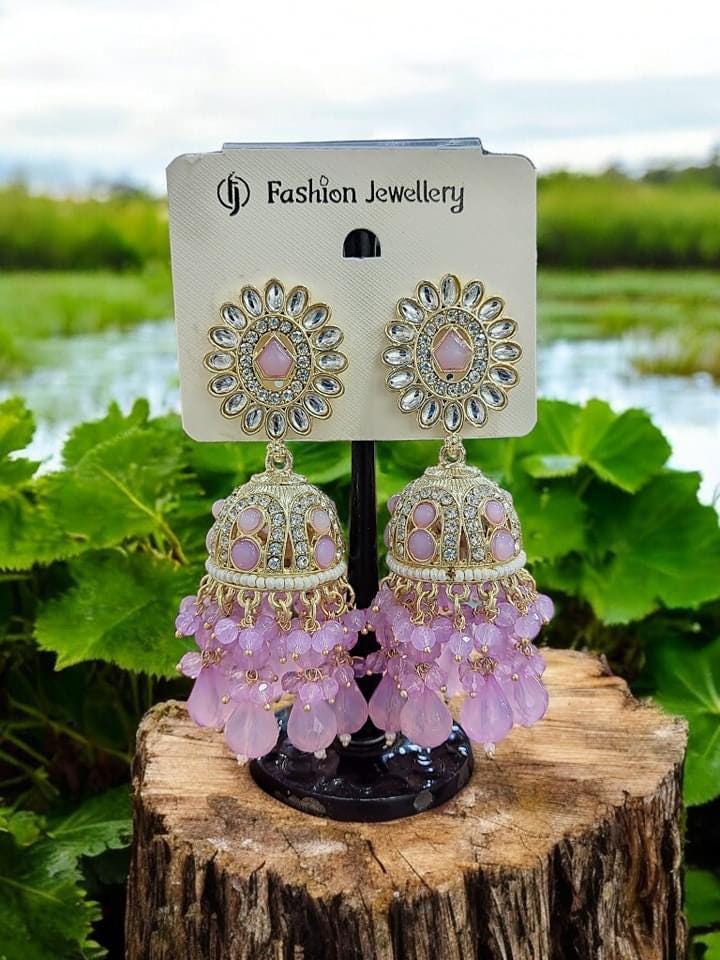 Jhumka Earrings with Crystal Beads – Traditional Ethnic Jewelry