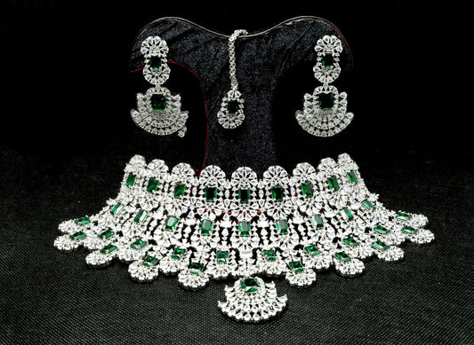 Verdant Virtue Grandeur Necklace and Earrings Set Bollywood Style Necklace Set