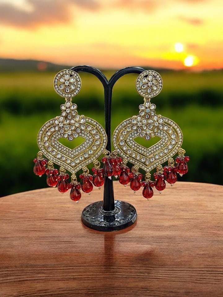 Kundan Chandbali Earrings with Green Beads – Traditional Bridal Ethnic Jewelry