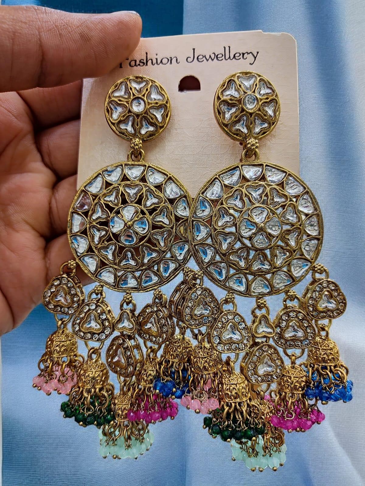 Golden Kundan Chandbali Earrings with Multicolored Beads – Traditional Ethnic Bridal Jewelry