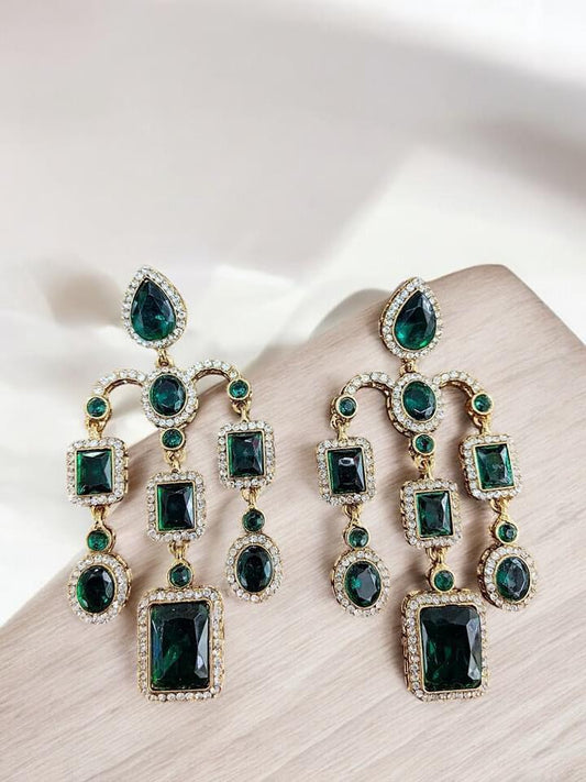 Luxurious Green Emerald Statement Earrings with Cubic Zirconia Accents for Women,Perfect for Weddings, Parties, and Special Occasions