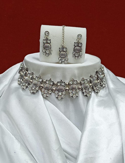 Oxidized Silver Peacock Choker Necklace and Earring Set – Traditional Indian Jewelry for Women – Perfect for Weddings and Festive Occasions