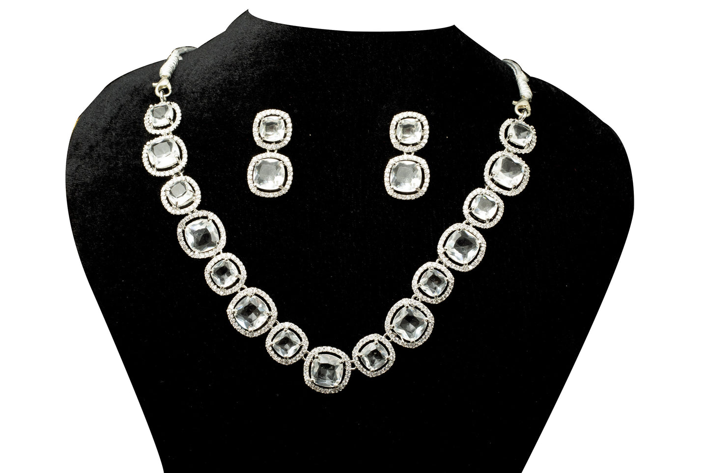 Regal White Oval Cut Sapphire Simulant Necklace and Earring Set with Diamond Simulant Accents