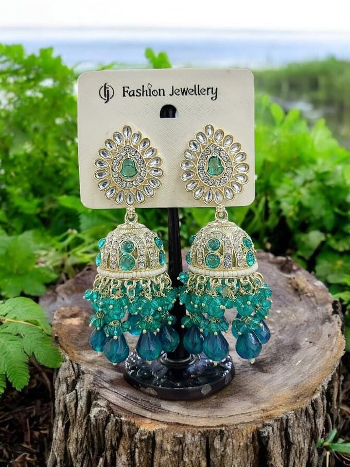 Jhumka Earrings with Crystal Beads – Traditional Ethnic Jewelry