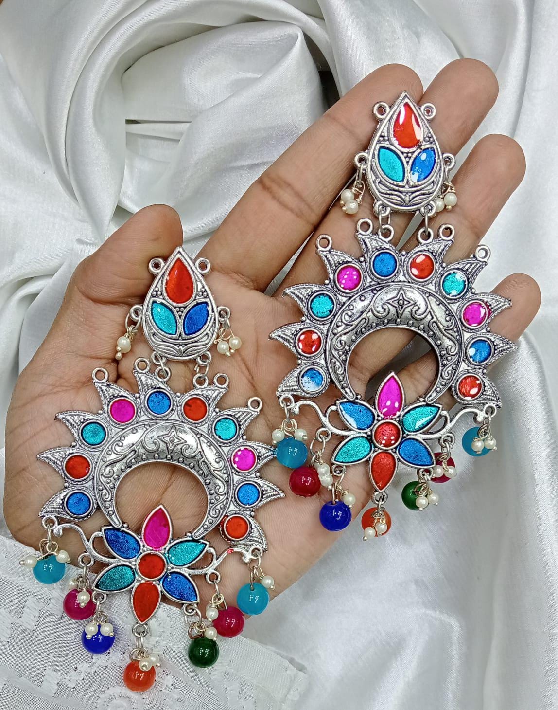 Vibrant Chandbali Earrings with Floral Design