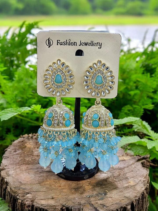 Jhumka Earrings with Crystal Beads – Traditional Ethnic Jewelry