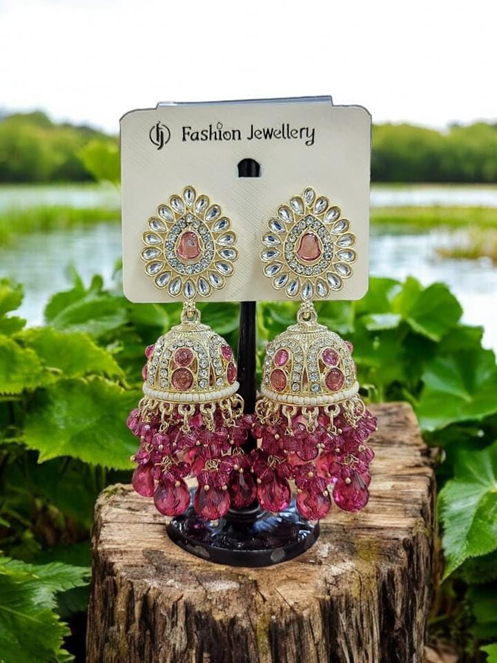 Jhumka Earrings with Crystal Beads – Traditional Ethnic Jewelry